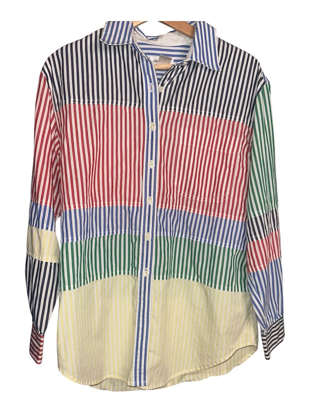 Striped Multicolor  Color Block Button-Up Shirt